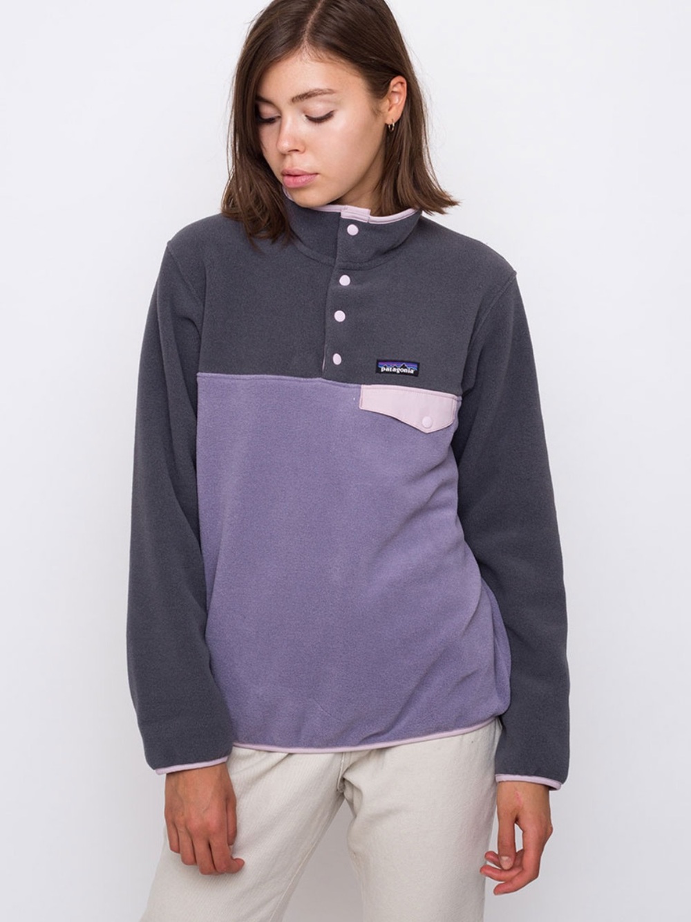 Patagonia Synchilla Snap-T Fleece Pullover - Gray & Lavender in XS